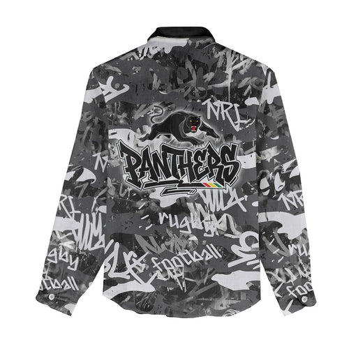 Penrith Panthers Rugby Women Casual Shirt Graffiti Typography Urban Camo Abstract Street Style
