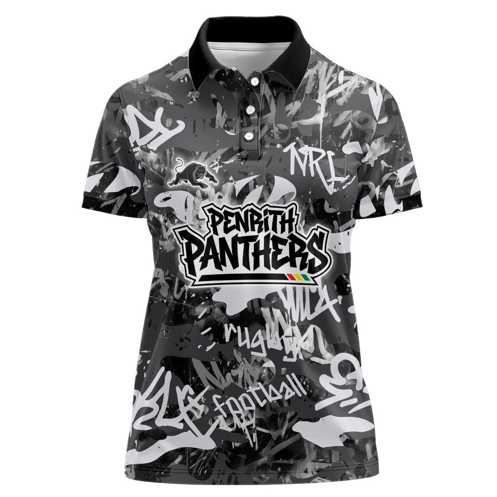 Penrith Panthers Rugby Women Polo Shirt Graffiti Typography Urban Camo Abstract Street Style