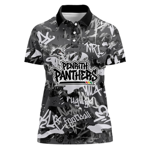 Penrith Panthers Rugby Women Polo Shirt Graffiti Typography Urban Camo Abstract Street Style