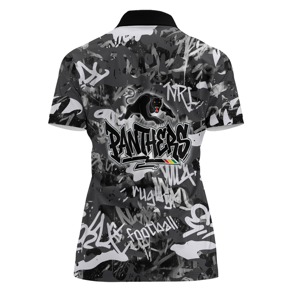 Penrith Panthers Rugby Women Polo Shirt Graffiti Typography Urban Camo Abstract Street Style