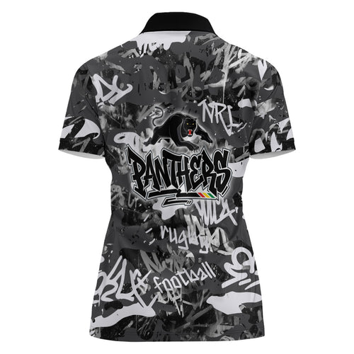 Penrith Panthers Rugby Women Polo Shirt Graffiti Typography Urban Camo Abstract Street Style