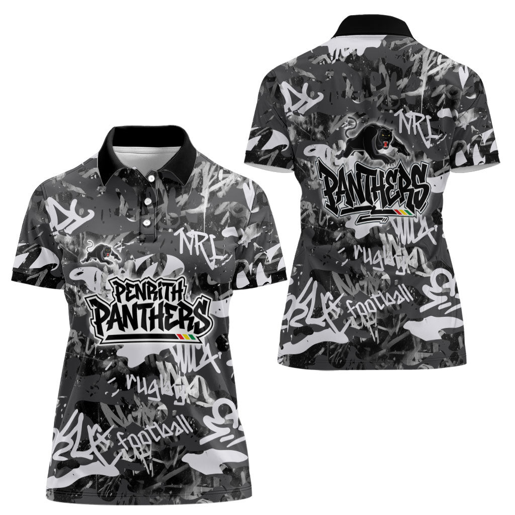 Penrith Panthers Rugby Women Polo Shirt Graffiti Typography Urban Camo Abstract Street Style