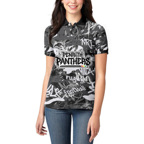Penrith Panthers Rugby Women Polo Shirt Graffiti Typography Urban Camo Abstract Street Style