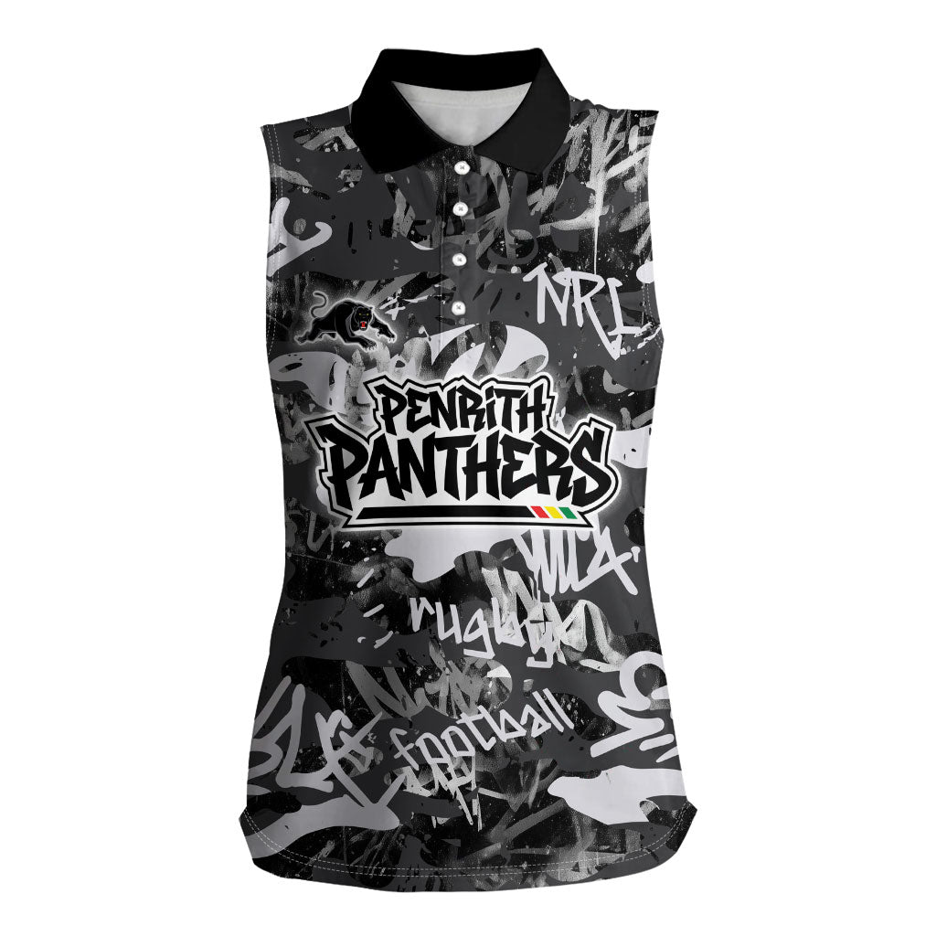 Penrith Panthers Rugby Women Sleeveless Polo Shirt Graffiti Typography Urban Camo Abstract Street Style