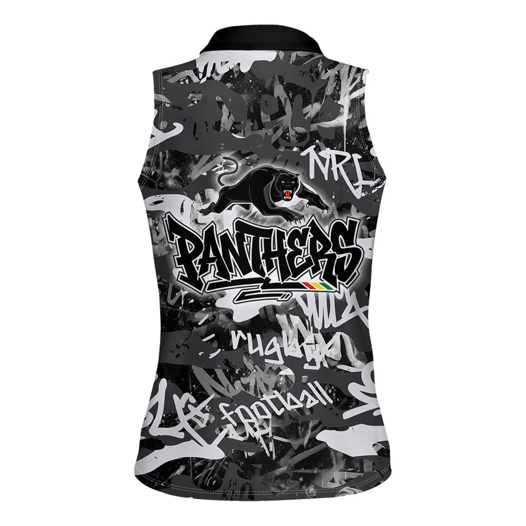 Penrith Panthers Rugby Women Sleeveless Polo Shirt Graffiti Typography Urban Camo Abstract Street Style