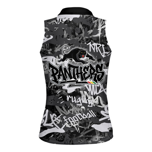 Penrith Panthers Rugby Women Sleeveless Polo Shirt Graffiti Typography Urban Camo Abstract Street Style