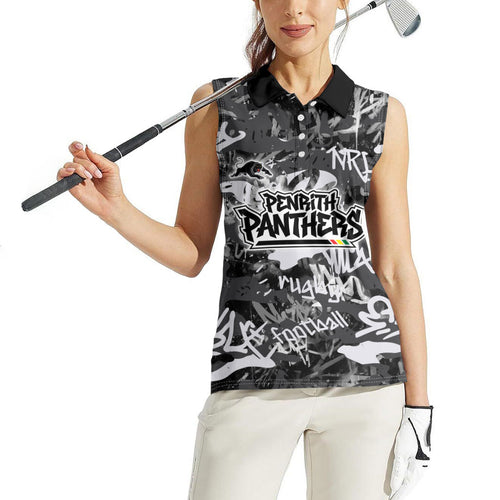 Penrith Panthers Rugby Women Sleeveless Polo Shirt Graffiti Typography Urban Camo Abstract Street Style