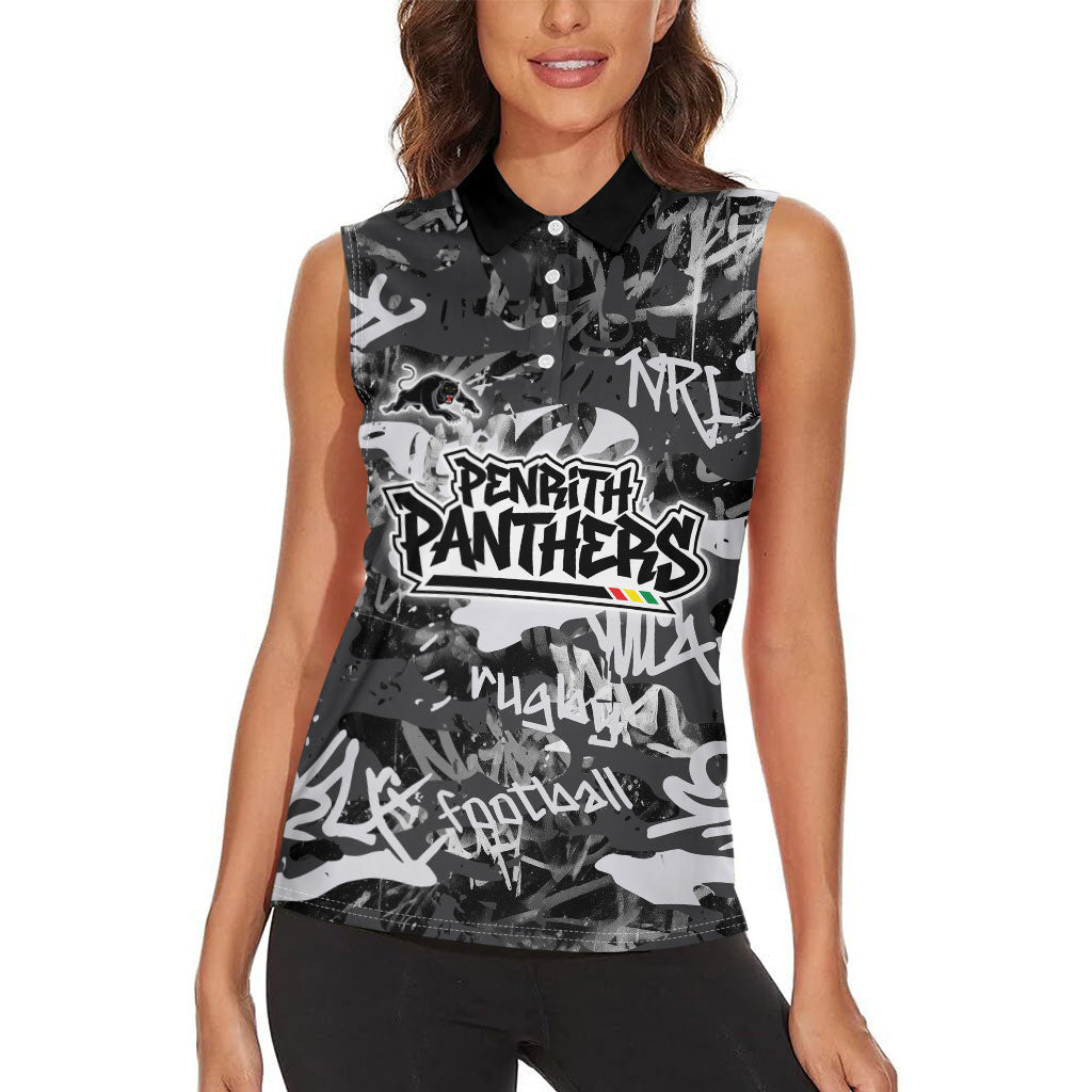 Penrith Panthers Rugby Women Sleeveless Polo Shirt Graffiti Typography Urban Camo Abstract Street Style