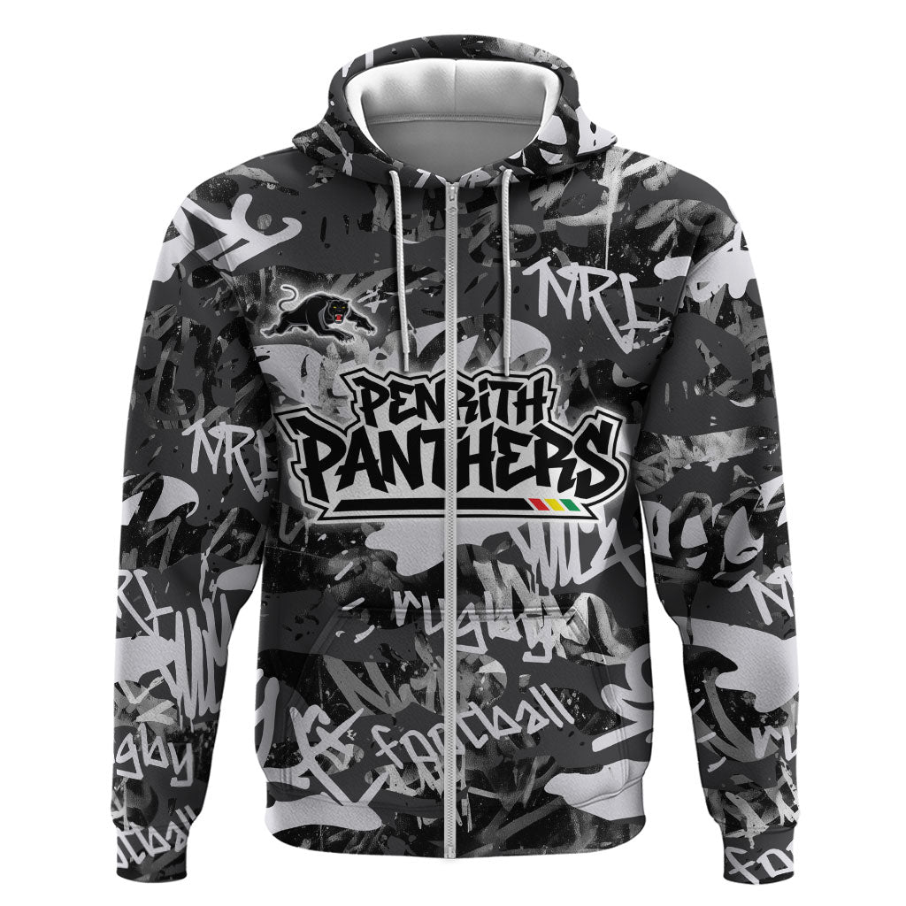 Penrith Panthers Rugby Zip Hoodie Graffiti Typography Urban Camo Abstract Street Style