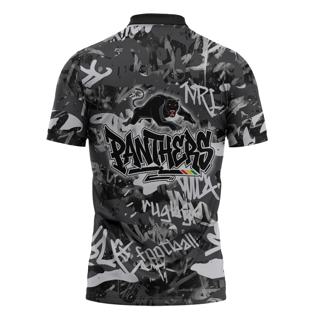 Penrith Panthers Rugby Zipper Polo Shirt Graffiti Typography Urban Camo Abstract Street Style
