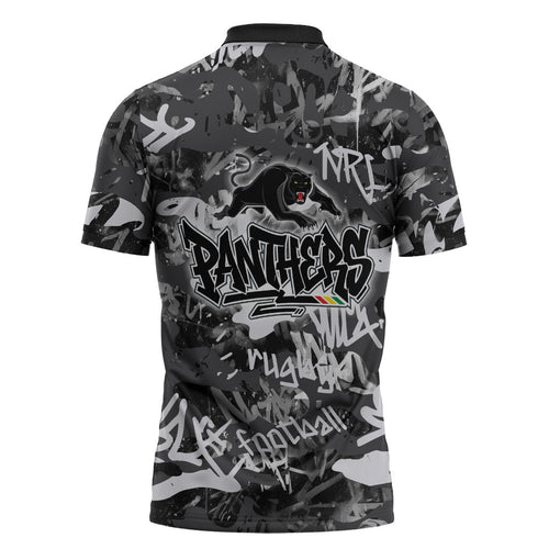 Penrith Panthers Rugby Zipper Polo Shirt Graffiti Typography Urban Camo Abstract Street Style