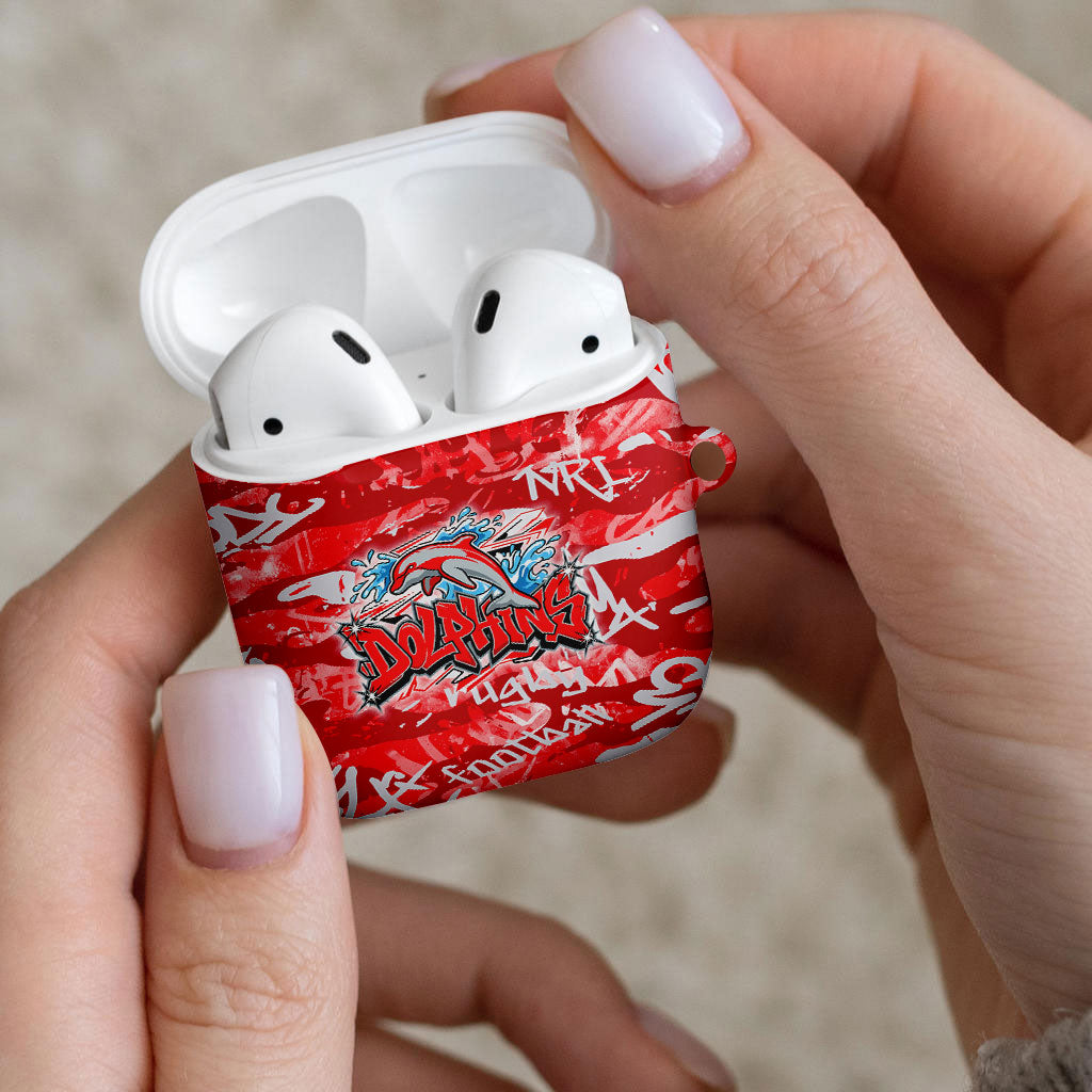 Dolphins Rugby AirPods Case Graffiti Typography Urban Camo Abstract Street Style