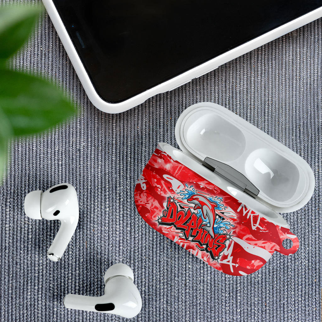 Dolphins Rugby AirPods Case Graffiti Typography Urban Camo Abstract Street Style