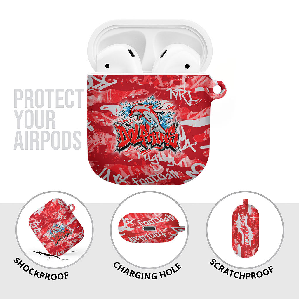 Dolphins Rugby AirPods Case Graffiti Typography Urban Camo Abstract Street Style