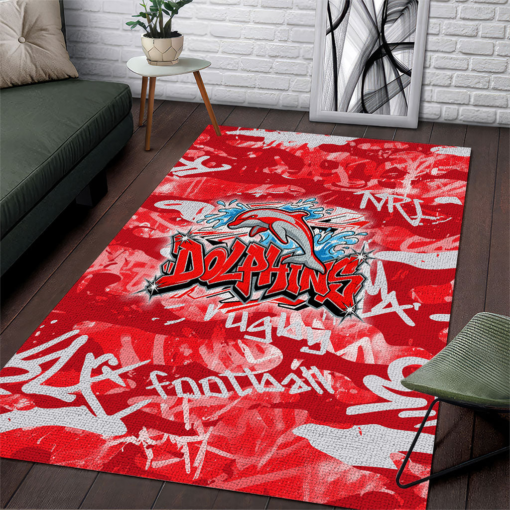 Dolphins Rugby Area Rug Graffiti Typography Urban Camo Abstract Street Style