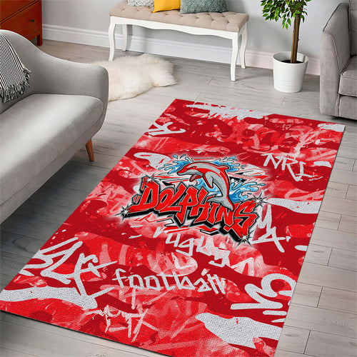 Dolphins Rugby Area Rug Graffiti Typography Urban Camo Abstract Street Style