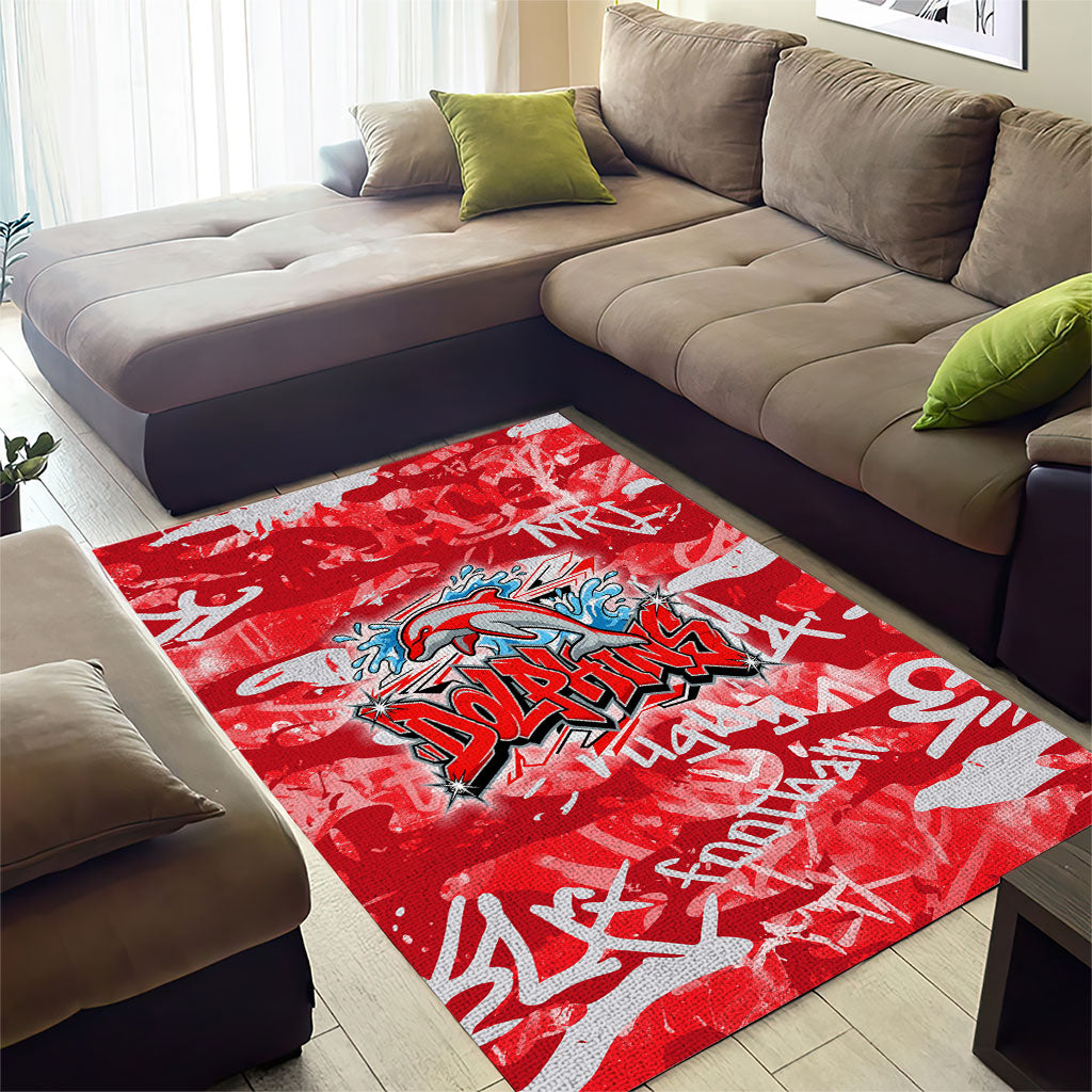 Dolphins Rugby Area Rug Graffiti Typography Urban Camo Abstract Street Style