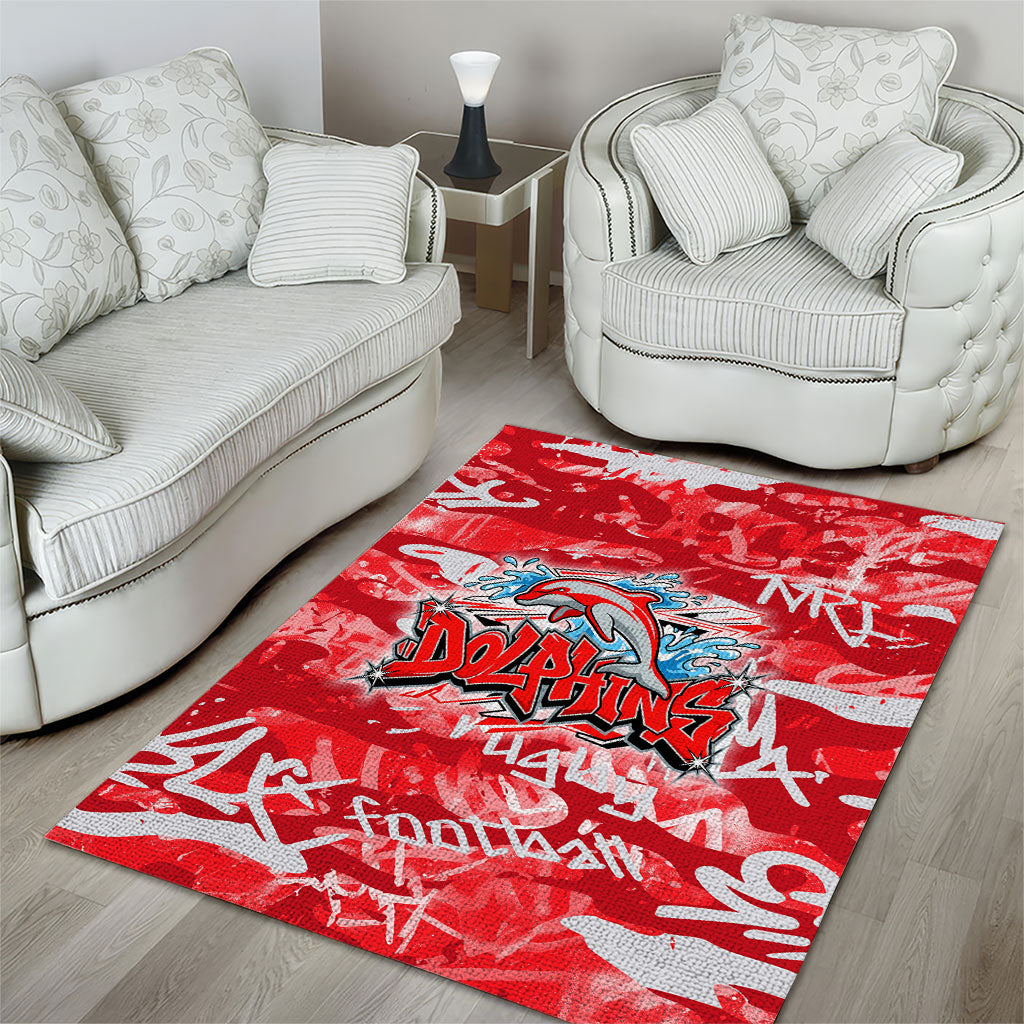 Dolphins Rugby Area Rug Graffiti Typography Urban Camo Abstract Street Style