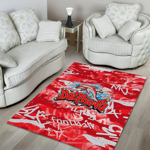 Dolphins Rugby Area Rug Graffiti Typography Urban Camo Abstract Street Style
