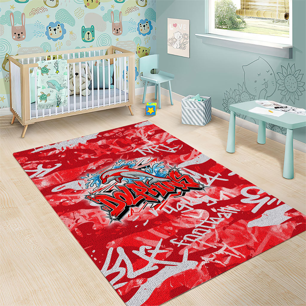Dolphins Rugby Area Rug Graffiti Typography Urban Camo Abstract Street Style