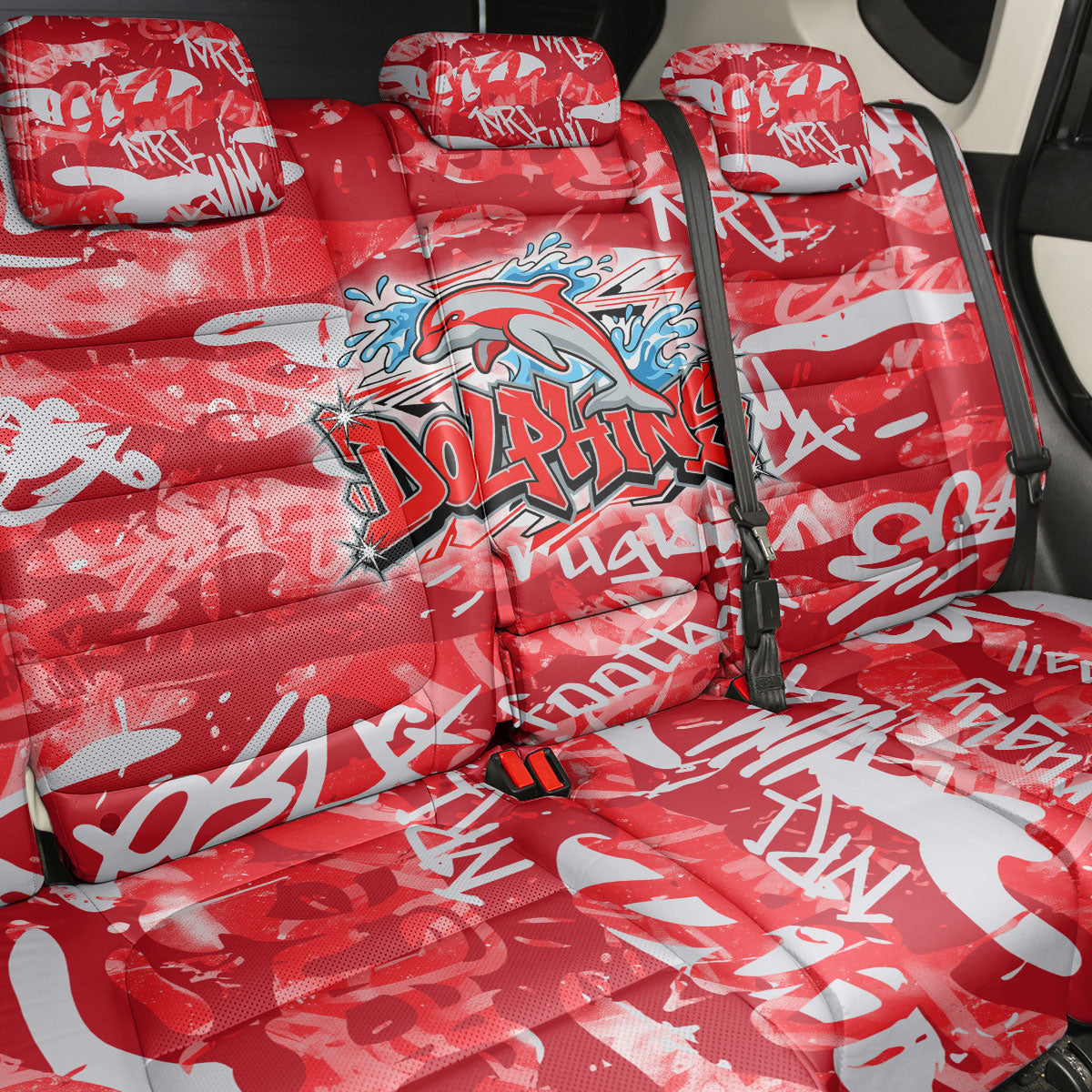 Dolphins Rugby Back Car Seat Cover Graffiti Typography Urban Camo Abstract Street Style
