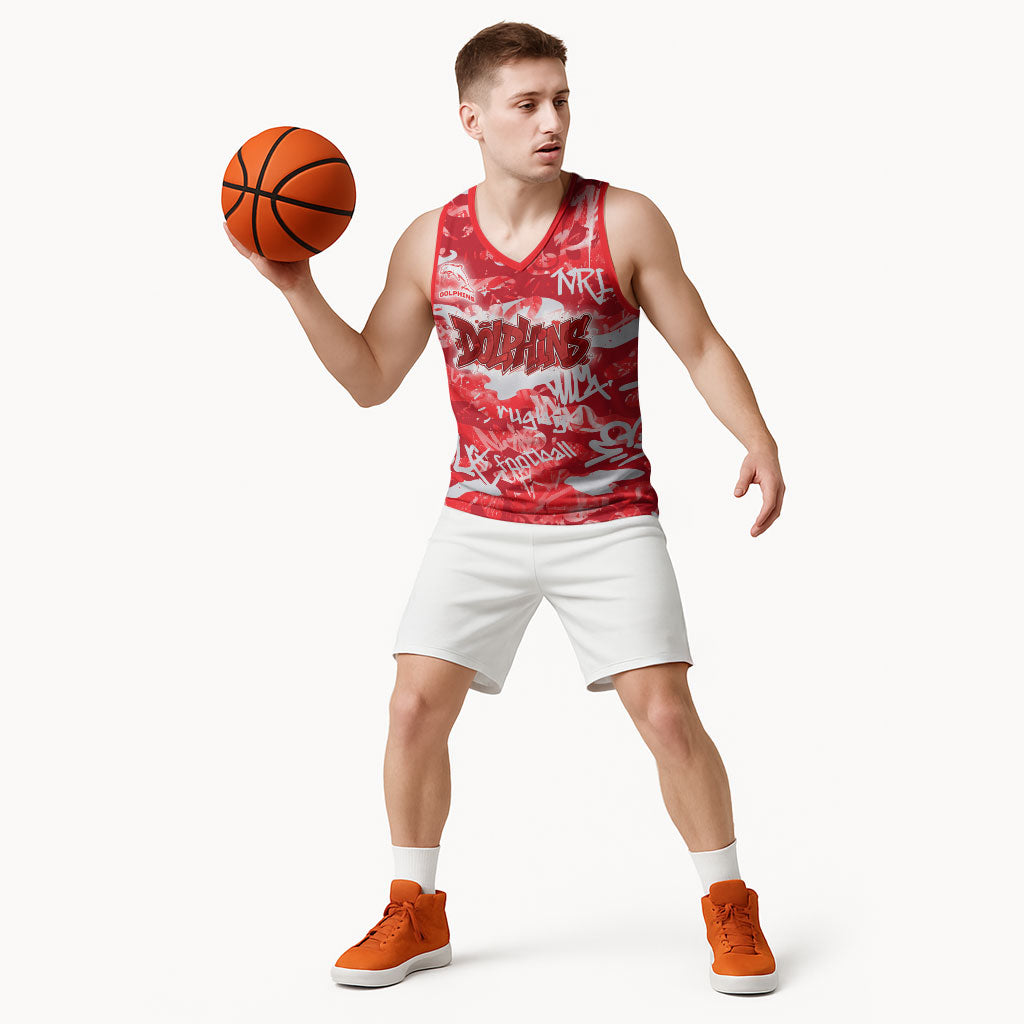 Dolphins Rugby Basketball Jersey Graffiti Typography Urban Camo Abstract Street Style