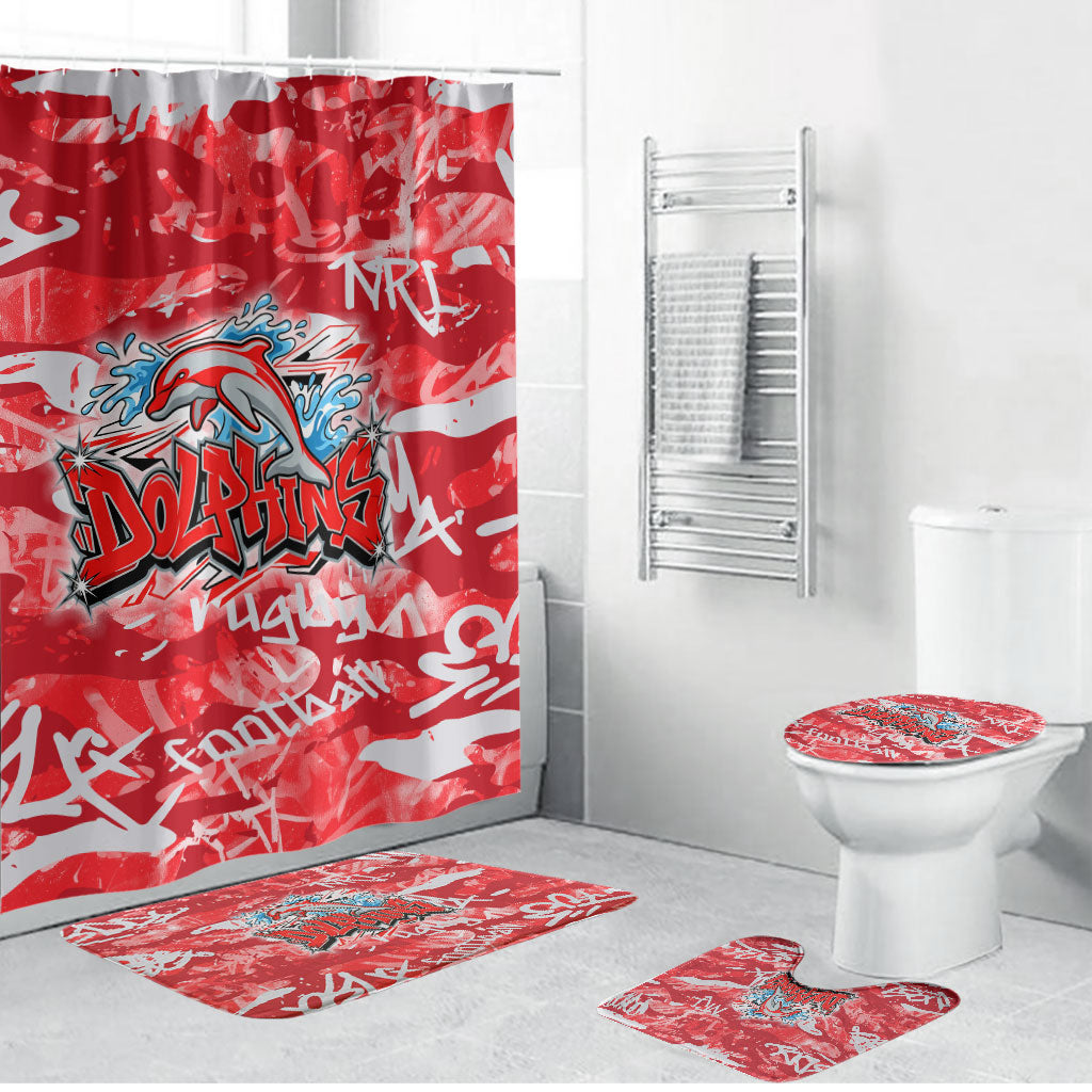 Dolphins Rugby Bathroom Set Graffiti Typography Urban Camo Abstract Street Style