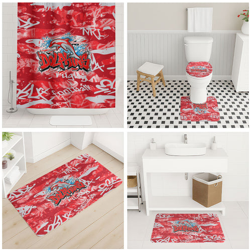 Dolphins Rugby Bathroom Set Graffiti Typography Urban Camo Abstract Street Style