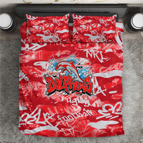 Dolphins Rugby Bedding Set Graffiti Typography Urban Camo Abstract Street Style