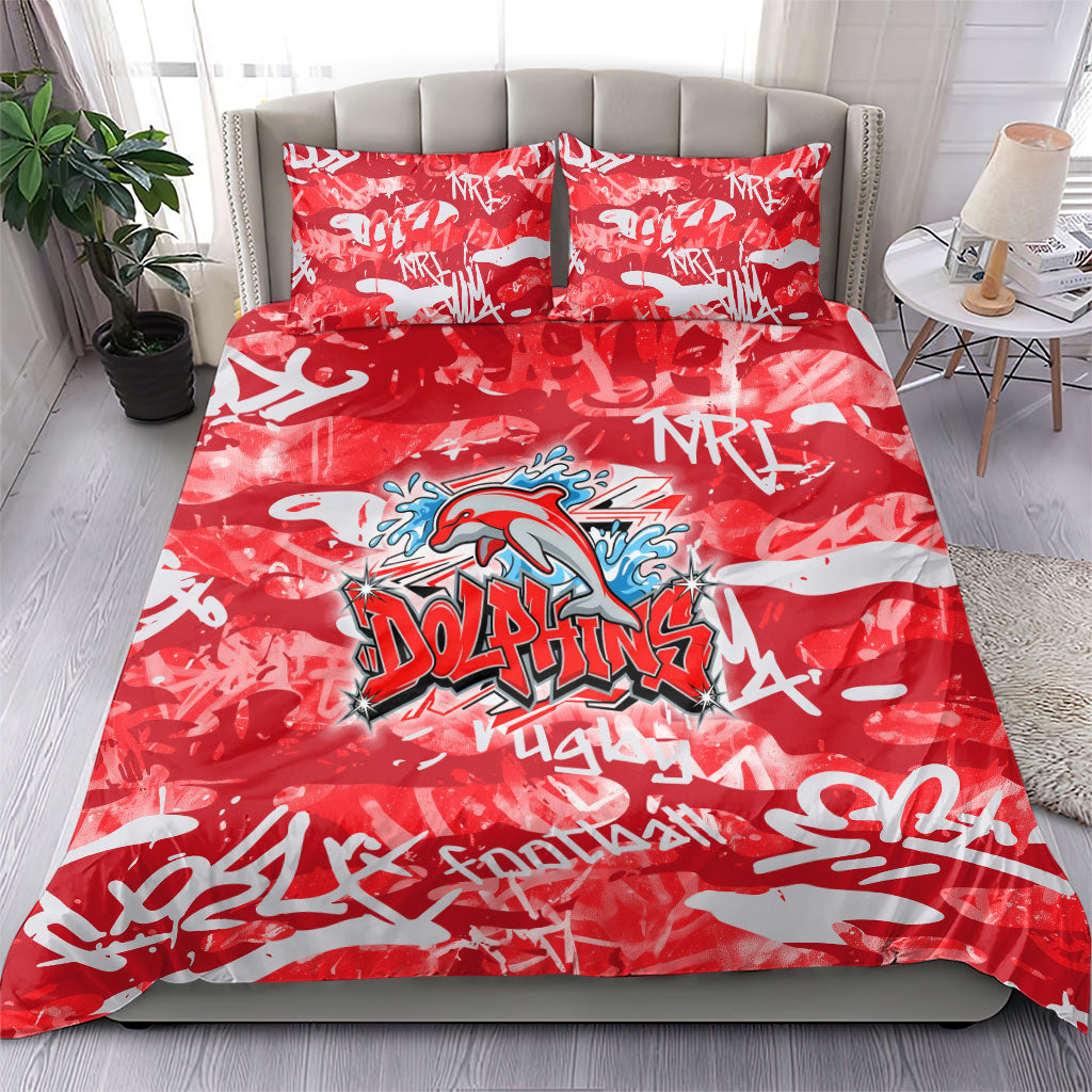 Dolphins Rugby Bedding Set Graffiti Typography Urban Camo Abstract Street Style