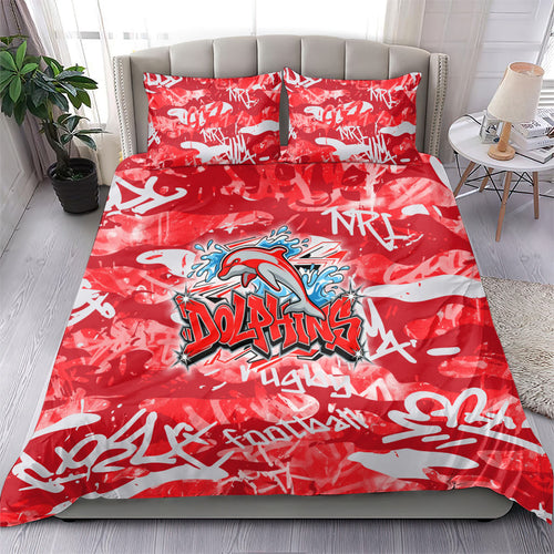 Dolphins Rugby Bedding Set Graffiti Typography Urban Camo Abstract Street Style