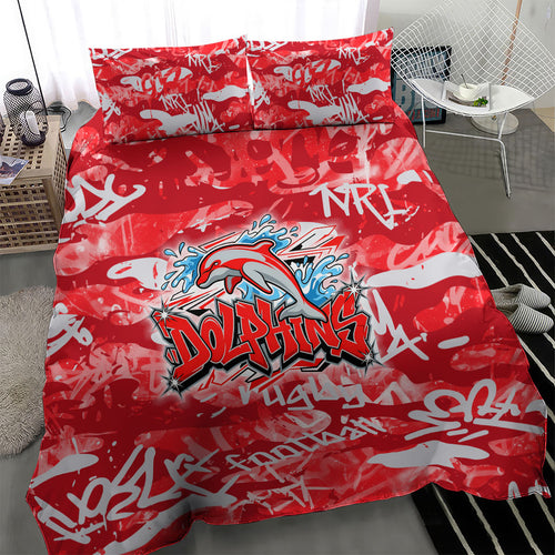 Dolphins Rugby Bedding Set Graffiti Typography Urban Camo Abstract Street Style