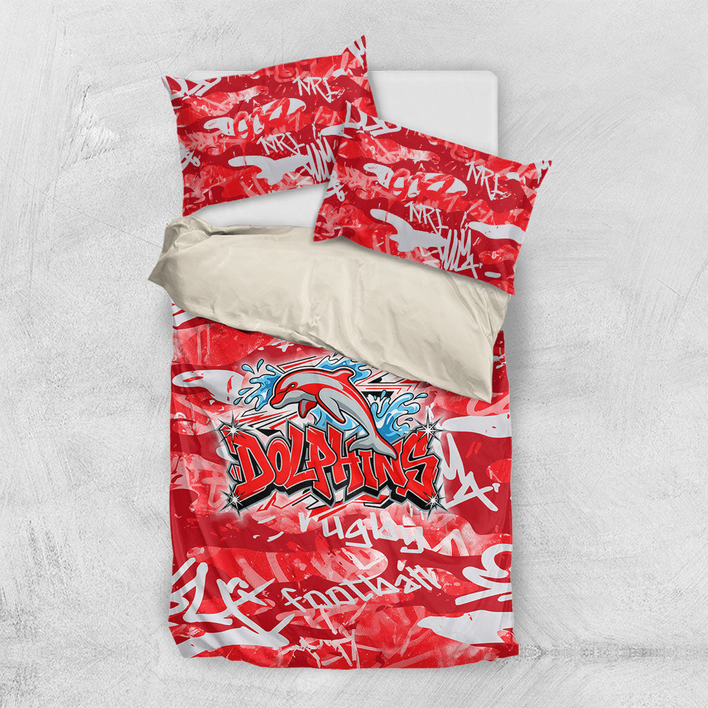 Dolphins Rugby Bedding Set Graffiti Typography Urban Camo Abstract Street Style