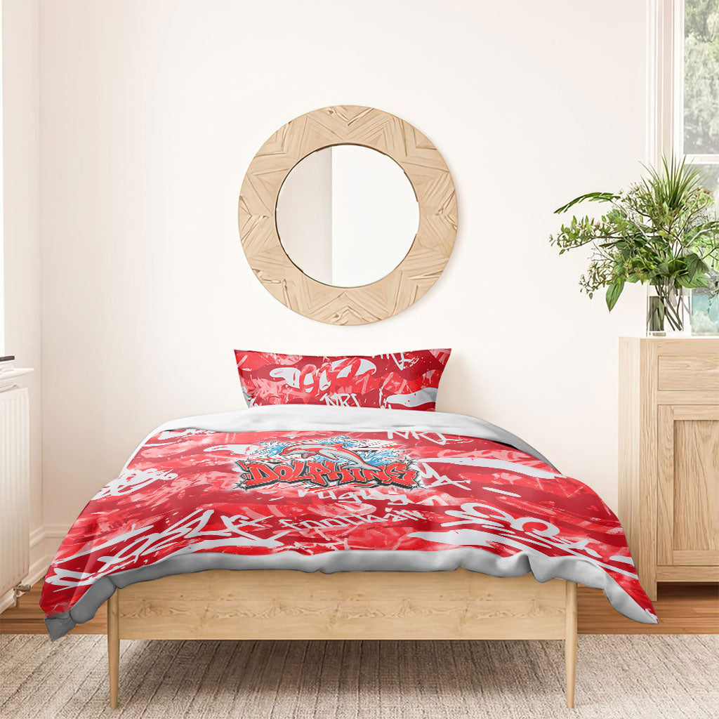Dolphins Rugby Bedding Set Graffiti Typography Urban Camo Abstract Street Style