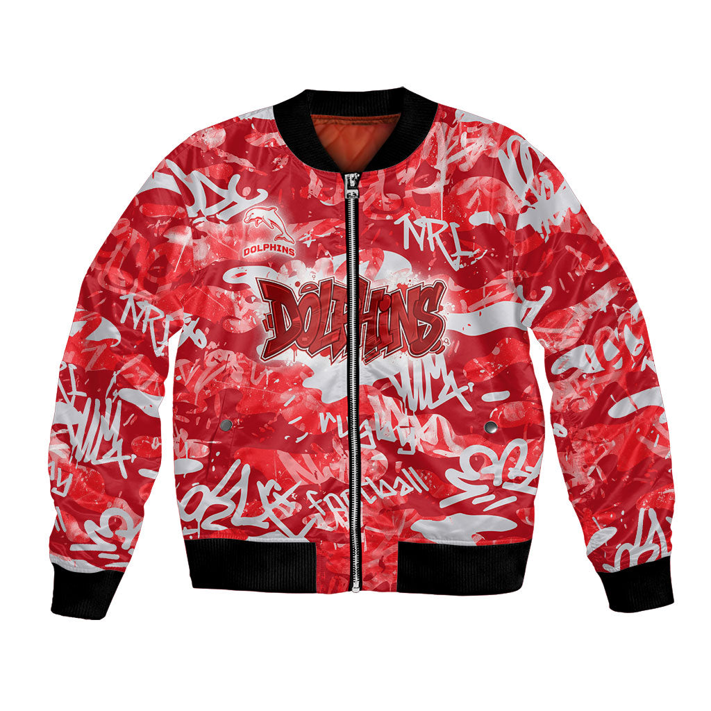 Dolphins Rugby Bomber Jacket Graffiti Typography Urban Camo Abstract Street Style