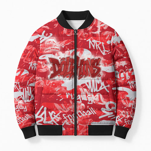 Dolphins Rugby Bomber Puffer Jacket Graffiti Typography Urban Camo Abstract Street Style