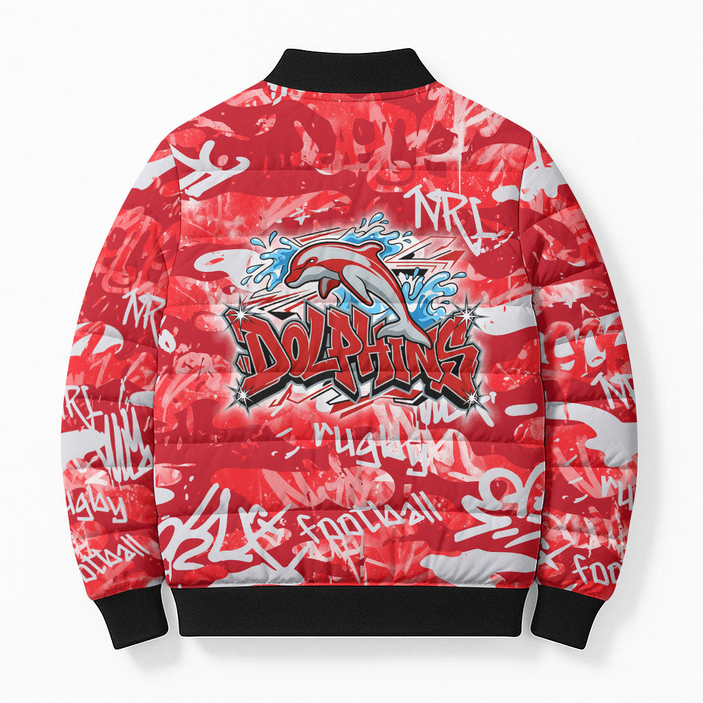 Dolphins Rugby Bomber Puffer Jacket Graffiti Typography Urban Camo Abstract Street Style