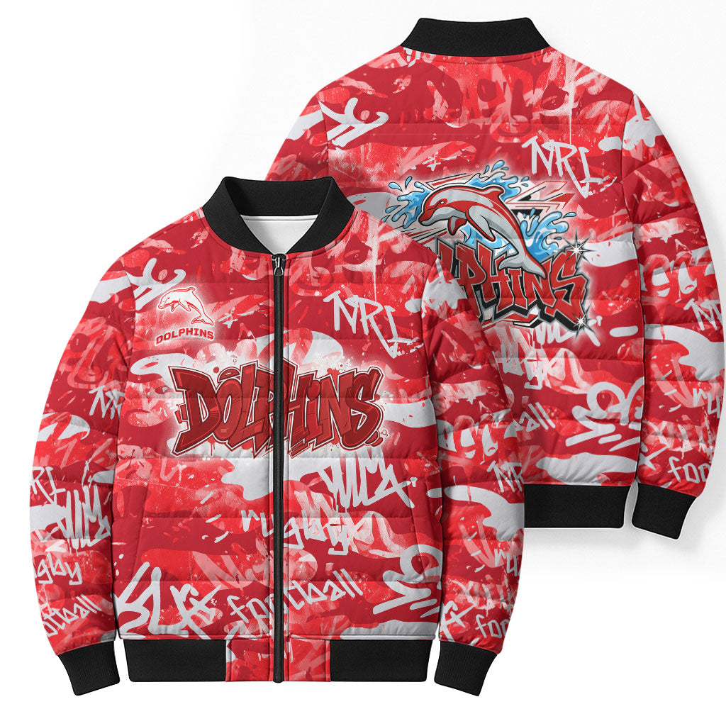 Dolphins Rugby Bomber Puffer Jacket Graffiti Typography Urban Camo Abstract Street Style