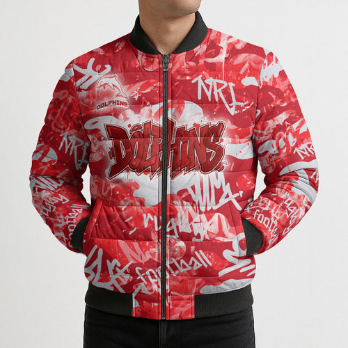 Dolphins Rugby Bomber Puffer Jacket Graffiti Typography Urban Camo Abstract Street Style