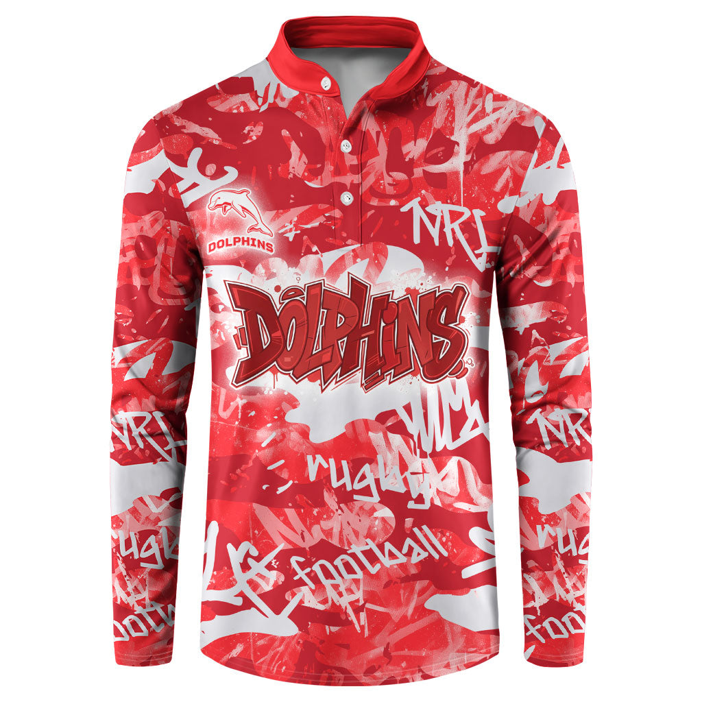 Dolphins Rugby Button Sweatshirt Graffiti Typography Urban Camo Abstract Street Style