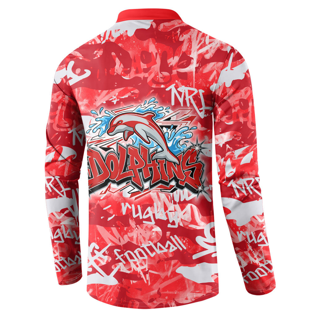 Dolphins Rugby Button Sweatshirt Graffiti Typography Urban Camo Abstract Street Style