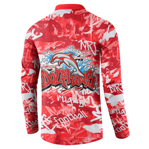 Dolphins Rugby Button Sweatshirt Graffiti Typography Urban Camo Abstract Street Style