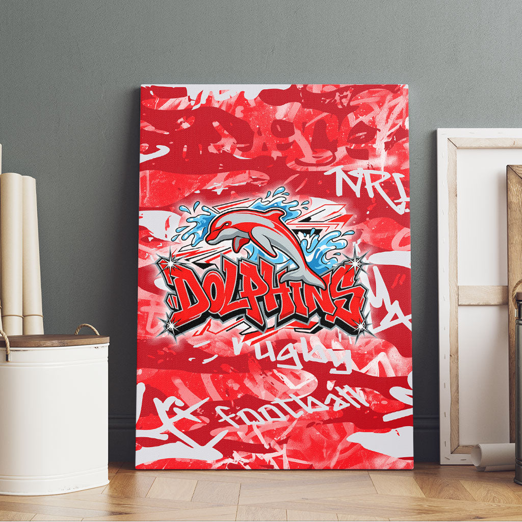 Dolphins Rugby Canvas Wall Art Graffiti Typography Urban Camo Abstract Street Style