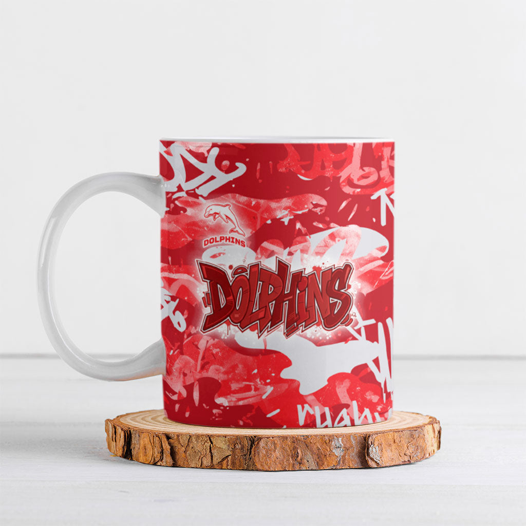 Dolphins Rugby Ceramic Mug Graffiti Typography Urban Camo Abstract Street Style