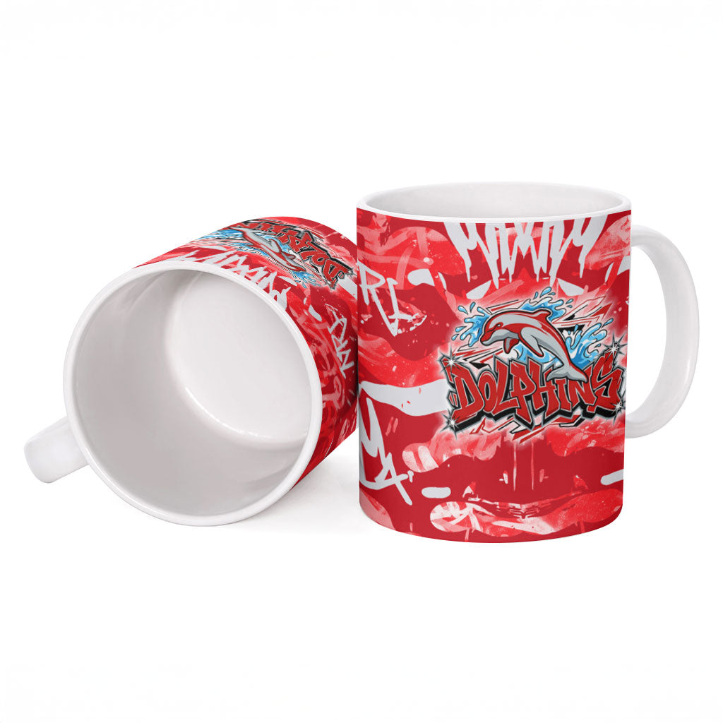 Dolphins Rugby Ceramic Mug Graffiti Typography Urban Camo Abstract Street Style