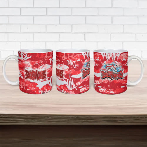 Dolphins Rugby Ceramic Mug Graffiti Typography Urban Camo Abstract Street Style