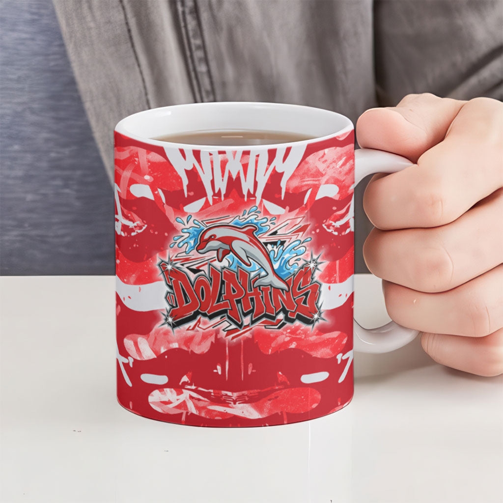Dolphins Rugby Ceramic Mug Graffiti Typography Urban Camo Abstract Street Style