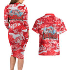 Dolphins Rugby Couples Matching Long Sleeve Bodycon Dress and Hawaiian Shirt Graffiti Typography Urban Camo Abstract Street Style
