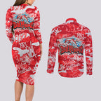 Dolphins Rugby Couples Matching Long Sleeve Bodycon Dress and Long Sleeve Button Shirt Graffiti Typography Urban Camo Abstract Street Style