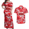 Dolphins Rugby Couples Matching Off Shoulder Maxi Dress and Hawaiian Shirt Graffiti Typography Urban Camo Abstract Street Style